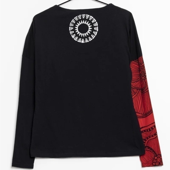 Desigual Floral Geometric Artsy Knit Green Print Long Sleeve Graphic Top Medium - Picture 9 of 9